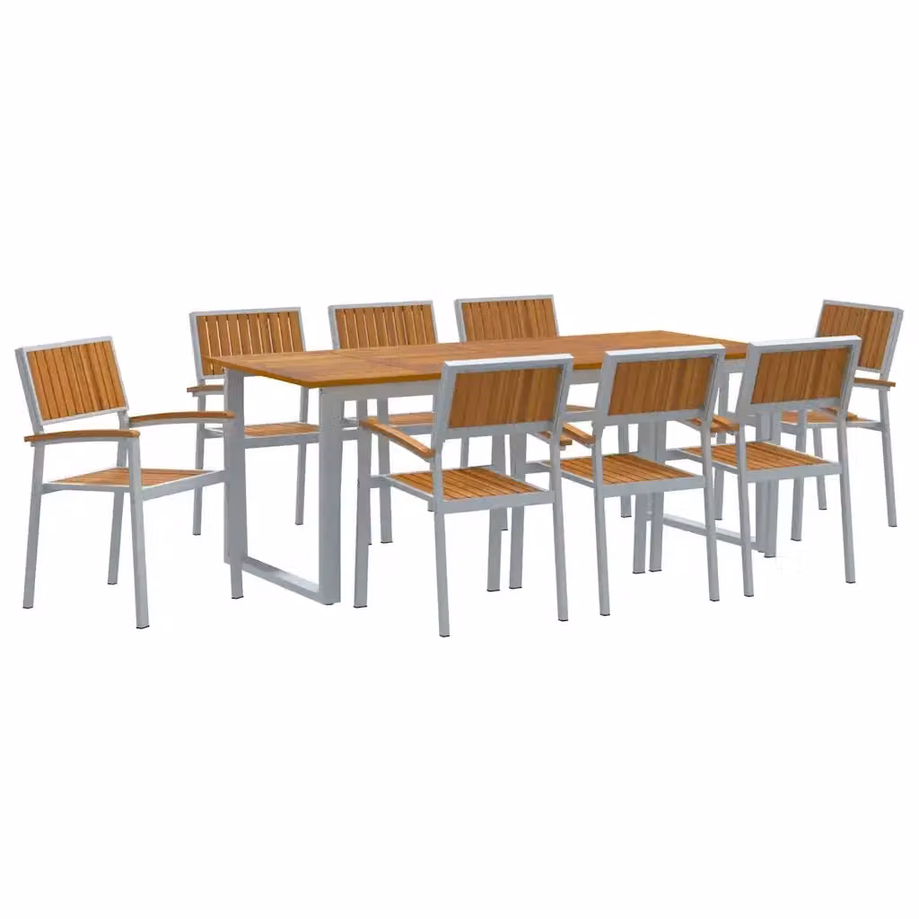Set da pranzo per giardino e terrazzo vidaXL in legno di acacia grigio, 9 pezzi – 2