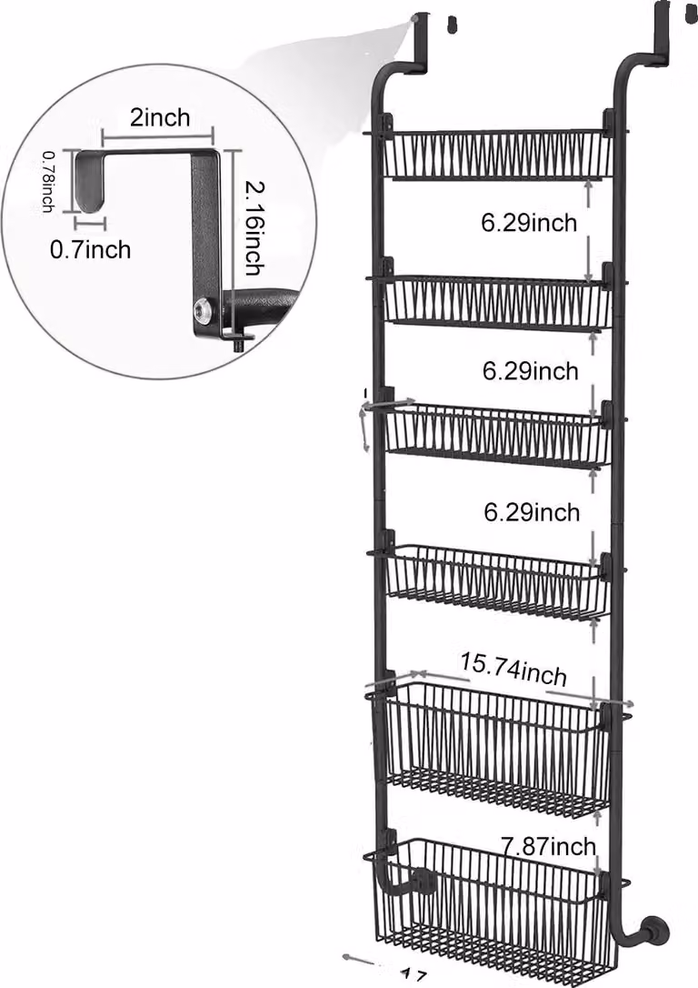 Organizzatore da appendere alla porta, scaffale a 6 ripiani, facile da montare senza fori, colore nero, dimensioni L, con 6 ripiani