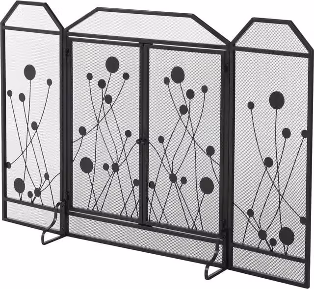 Parascintille per camino HOMCOM pieghevole con tre pannelli incernierati e due porte con chiusura magnetica in acciaio e metallo, nero, L: 125 cm, H: 80 cm – 1
