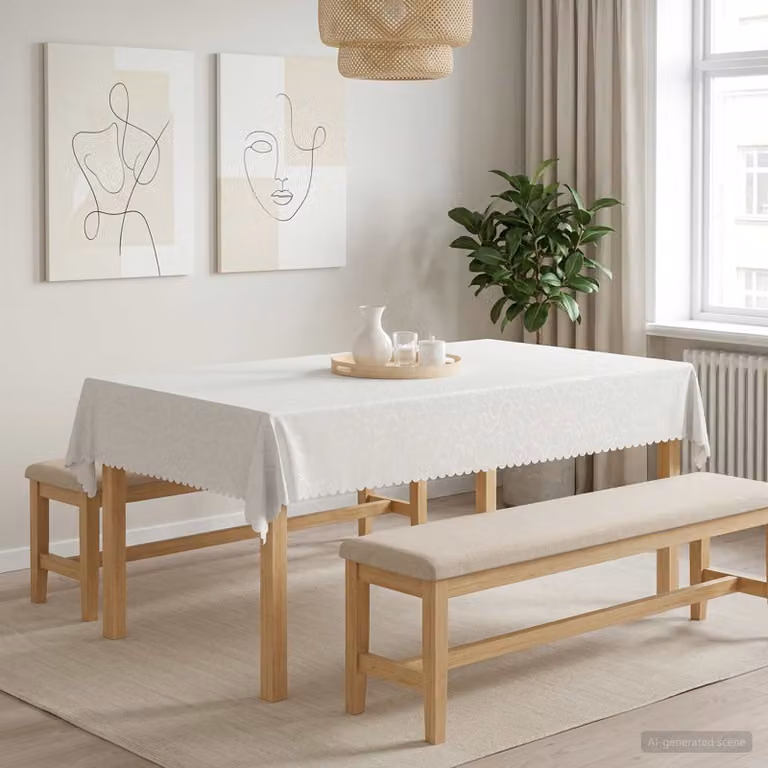 Set di 5 tovaglie rettangolari vidaXL in poliestere jacquard bianche, idrorepellenti e lavabili in lavatrice, L: 140 cm x P: 200 cm