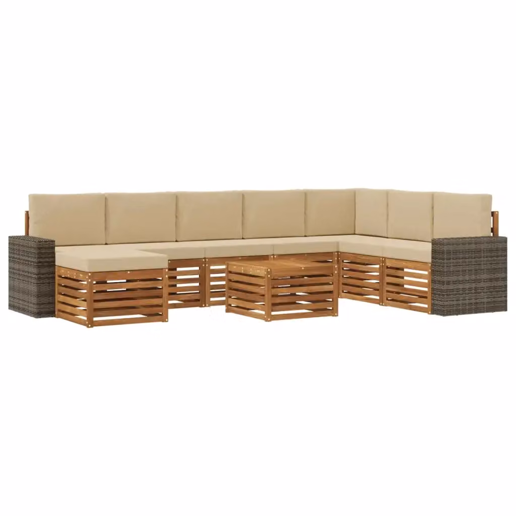 Set di divani da esterno moderno vidaXL in rattan e legno di acacia, 9 pezzi, Beige – 2