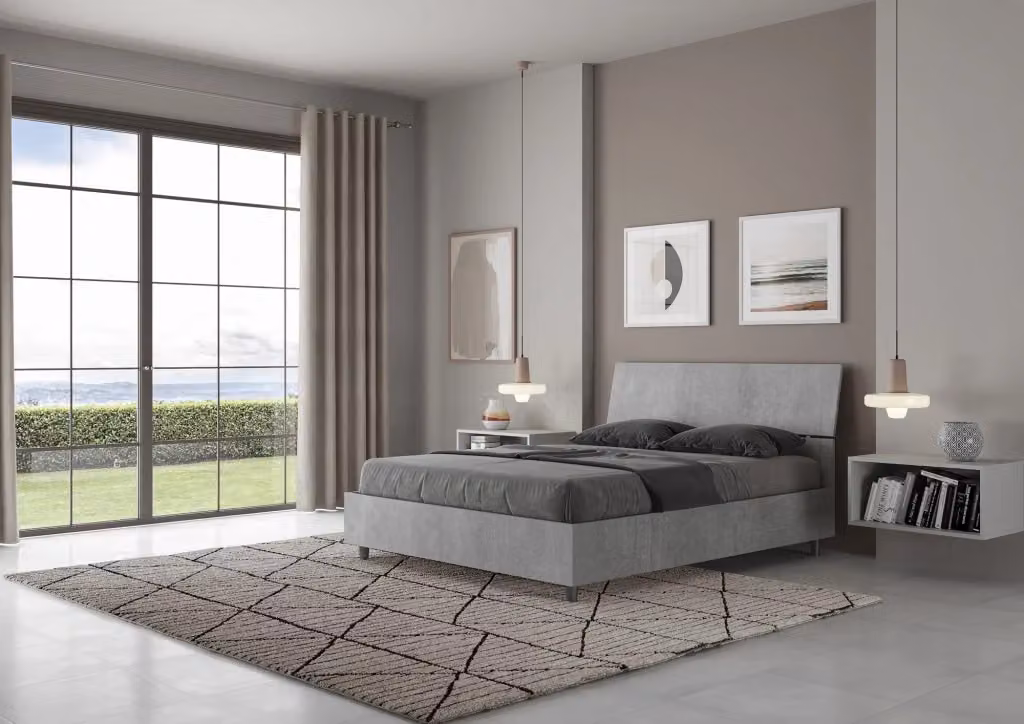 Letto Matrimoniale Francese con Contenitore e Rete a Alzata Giordanoshop Grigio L/P/H: 140 x 200 x 101 cm – 2