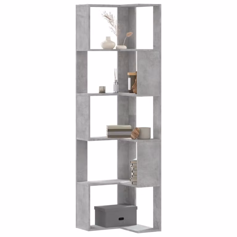Libreria Angolare vidaXL con 5 Ripiani in Legno e MDF, Grigio Cemento, L 50 x P 50 x H 179 cm