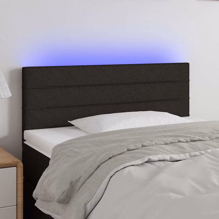 Testiera per letto vidaXL in tessuto nero con illuminazione LED integrata e porta di ricarica USB, L 80 cm, P 5 cm, H 78-88 cm