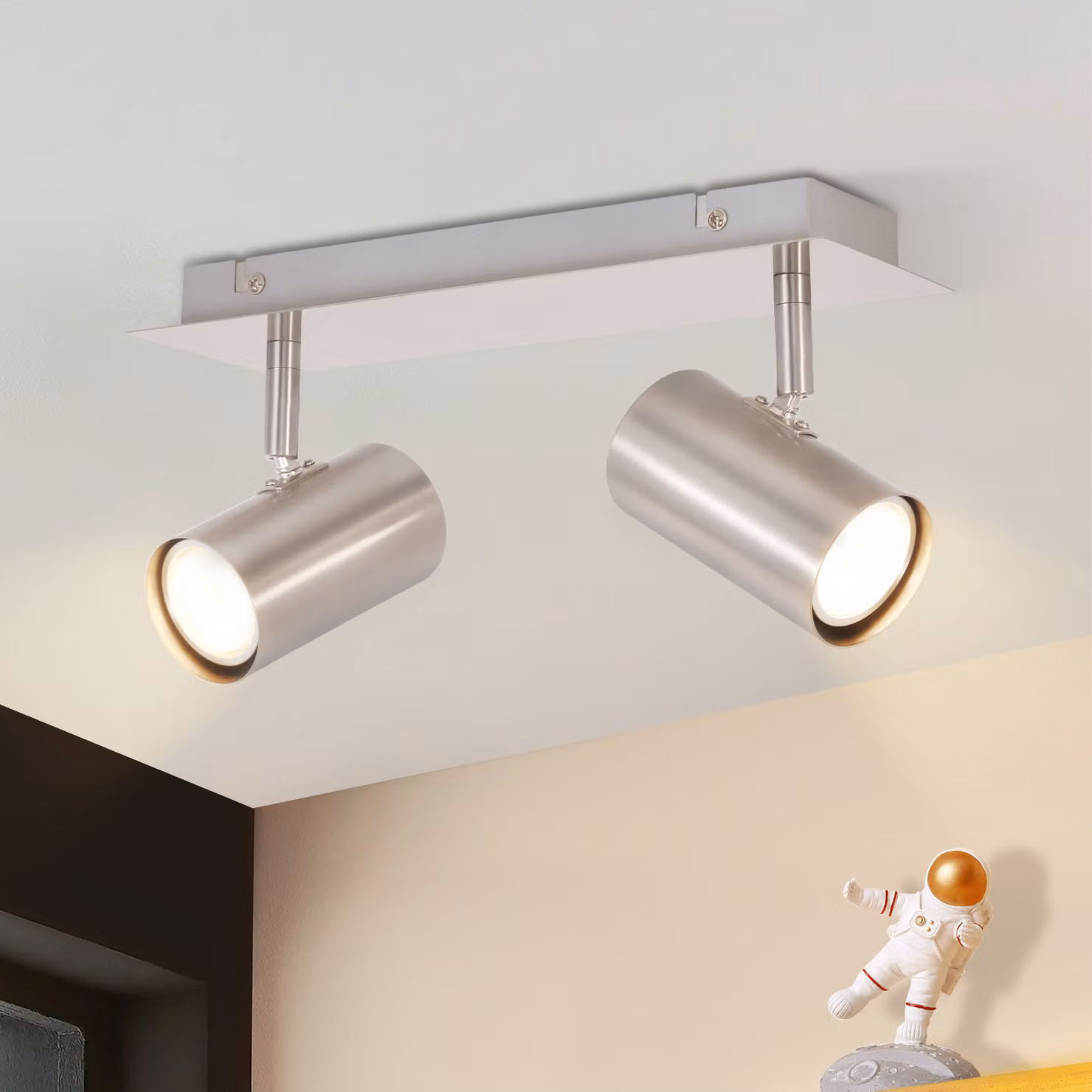 ZMH Lampada da soffitto a LED con attacco GU10, orientabile a 330°, lampada da soffitto a due luci, finitura nichel, ideale per camere da letto, soggiorni, cucine e corridoi