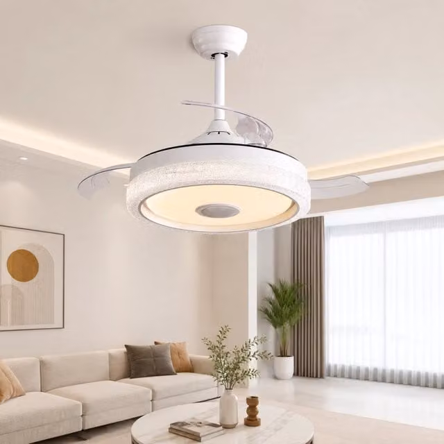 Ventilatore da soffitto moderno con luce LED RGB e altoparlante Bluetooth, colore bianco, L/P/H: 55.0 x 55.0 x 30.0 cm