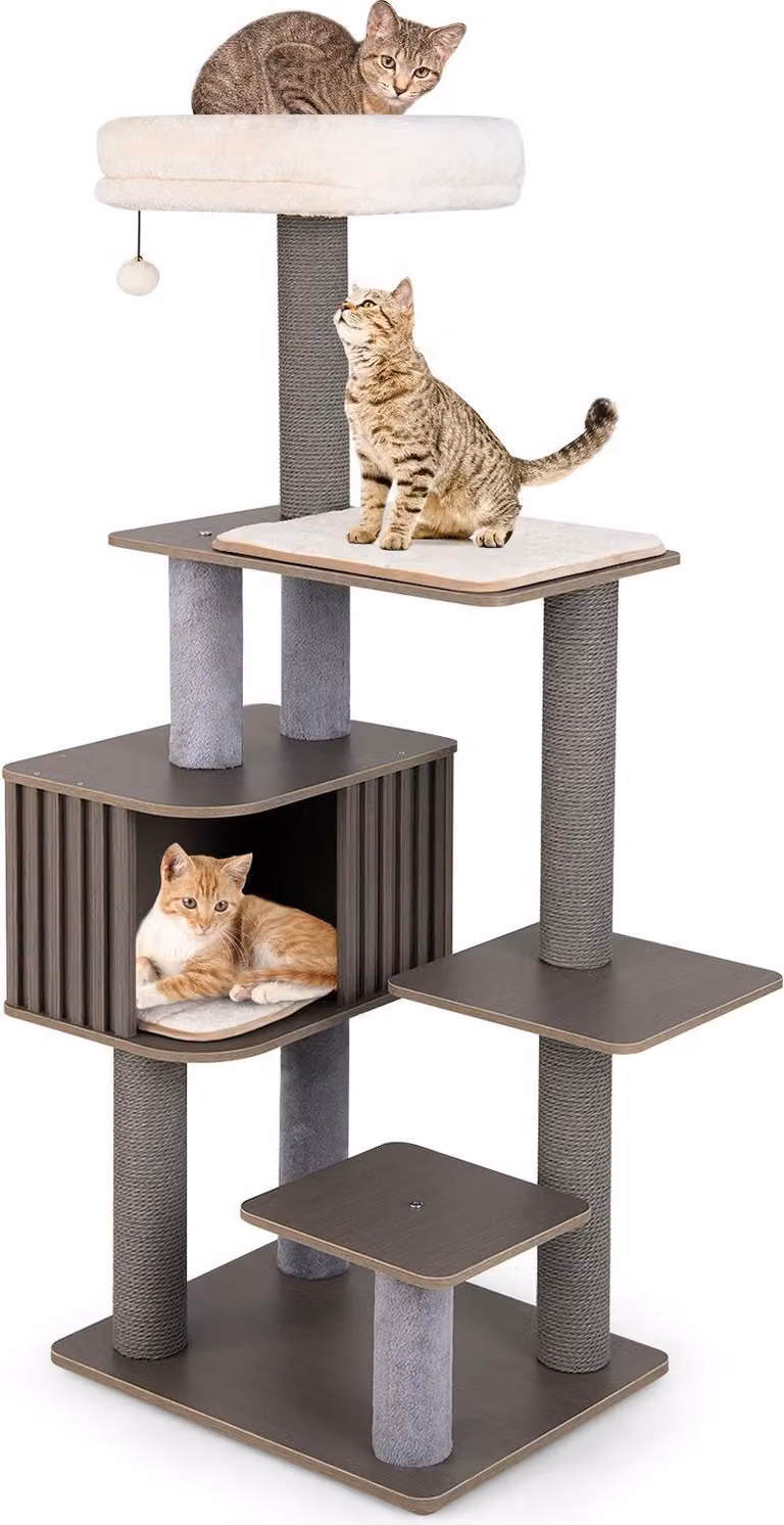 Albero per gatti da 151 cm con cuccia, tiragraffi e giocattoli