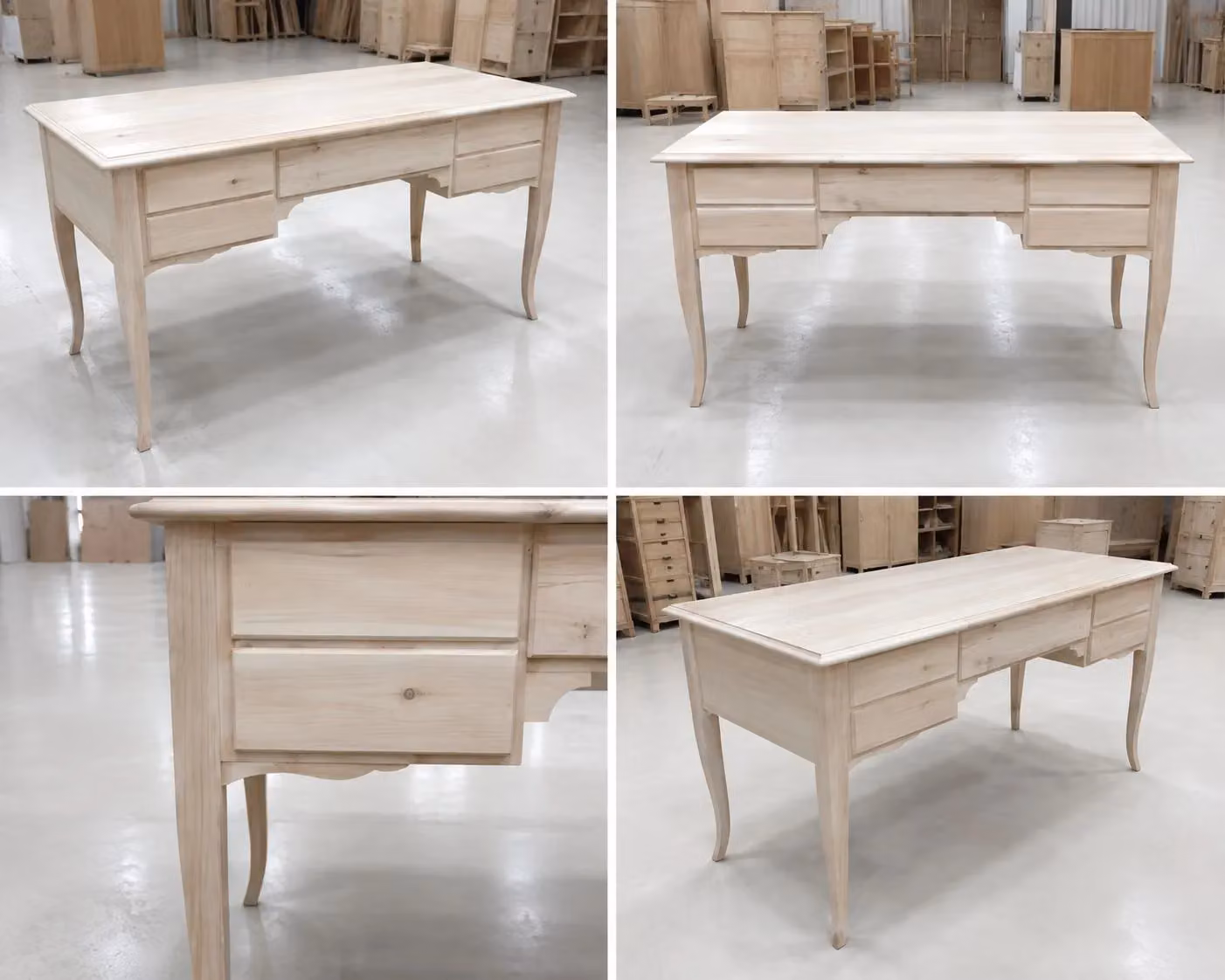 Scrivania classica con 5 cassetti in legno massello grezzo Mobili 2G L: 135 cm, P: 65 cm, H: 81 cm – 1