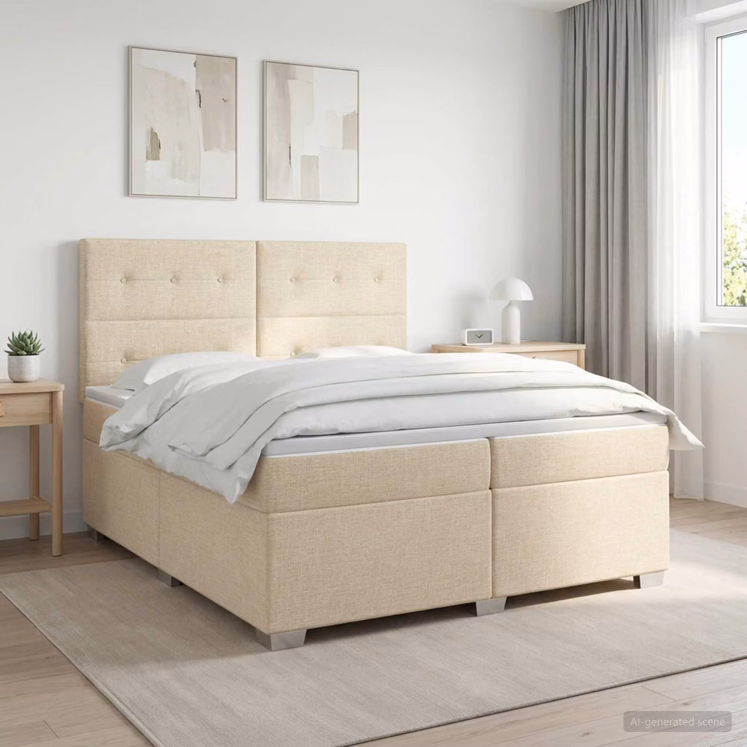 Maison Exclusive - Letto boxspring con materasso Crema 200 x 200 cm Tessuto