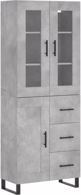 Credenza | Madia | Buffet da pranzo | Armadio da pranzo Grigio Cemento 69,5x34x180 cm in Legno Multistrato
