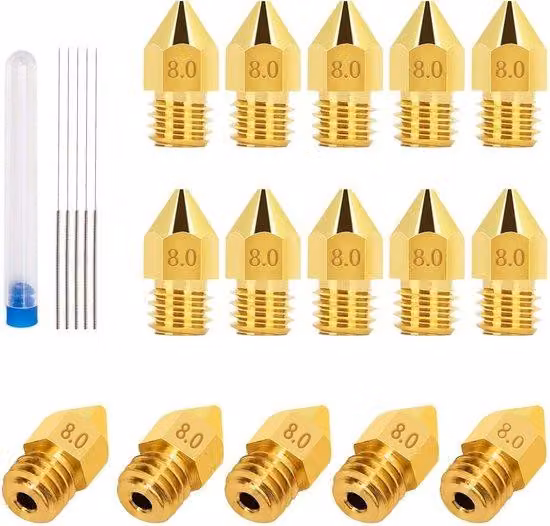 15 ugelli per stampanti 3D MK8 da 0,8 mm + 5 aghi di pulizia in acciaio inossidabile da 0,6 mm