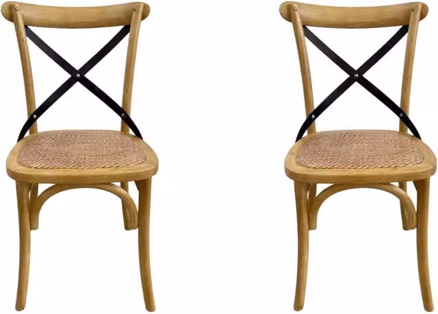 Set di 2 sedie Cross Mobili 2G color miele con schienale in ferro e seduta in rattan marrone – 2