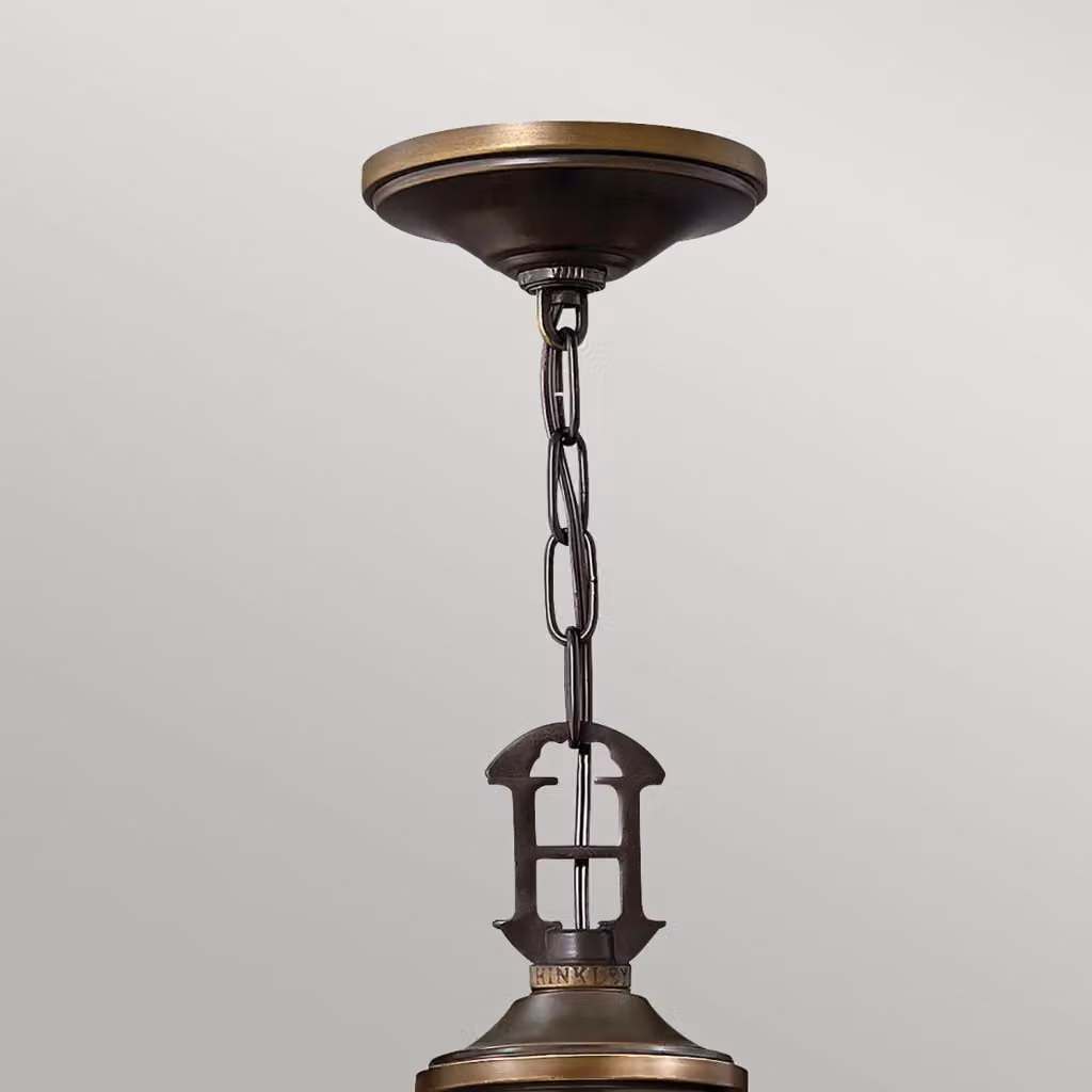 Lampadario Classico Plymouth Hinkley in Acciaio Bronzo Antico e Tessuto Beige con 9 Luci E14 – 2