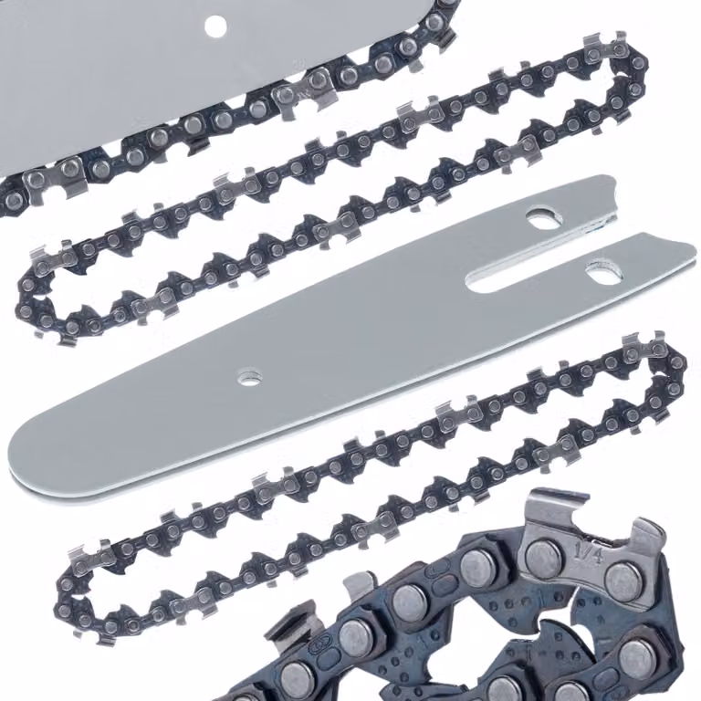Rosfix Set Bar 4" e 2x Chain - Mini Barra Guida per Motosega 13 cm, Passo 1/4", 28 Maglie | Per Motosega a Batteria da 4"