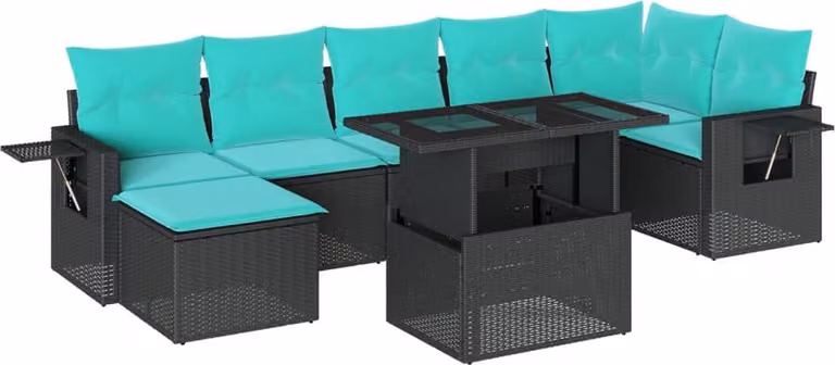 set di divani da giardino 8 pezzi con cuscini, polyrattan nero