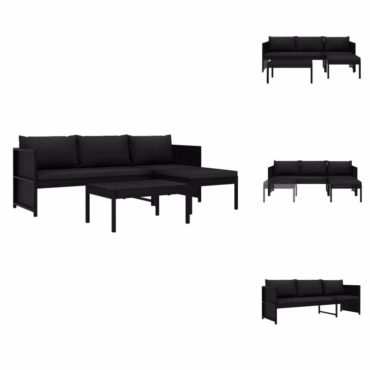 vidaXL Set di 3 pezzi da giardino con cuscini in poly rattan nero - Set di mobili da giardino
