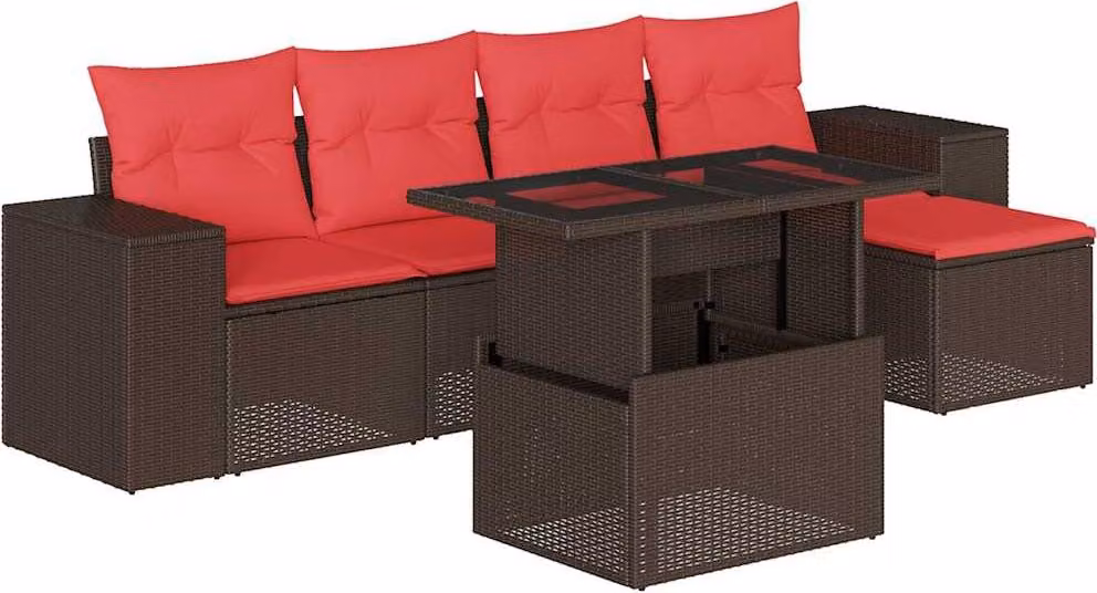 Set Divani da Giardino 6 pz con Cuscini Marrone in Polyrattan