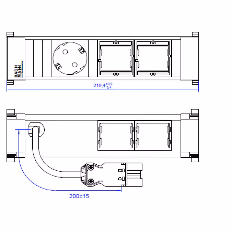 BACHMANN POWER FRAME 1xCEE7/3 2xCM, profilo in plastica 0,2m GST18