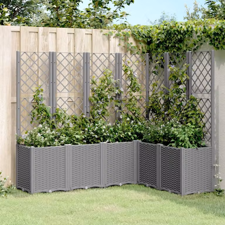 Fioriera da giardino con graticcio vidaXL in plastica grigio chiaro L: 160 cm, P: 120 cm, H: 140 cm