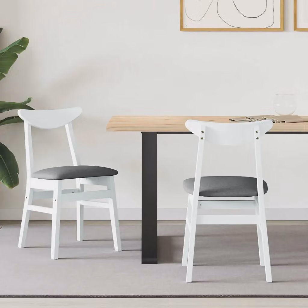 Set di 2 sedie da pranzo e cucina moderne in tessuto bianco con struttura in legno di gomma, L: 42 cm, P: 47.5 cm, H: 81 cm – 2