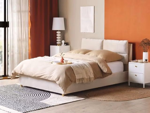Letto matrimoniale con contenitore BELIANI in velluto beige L/P/H: 140 x 200 x 68 cm