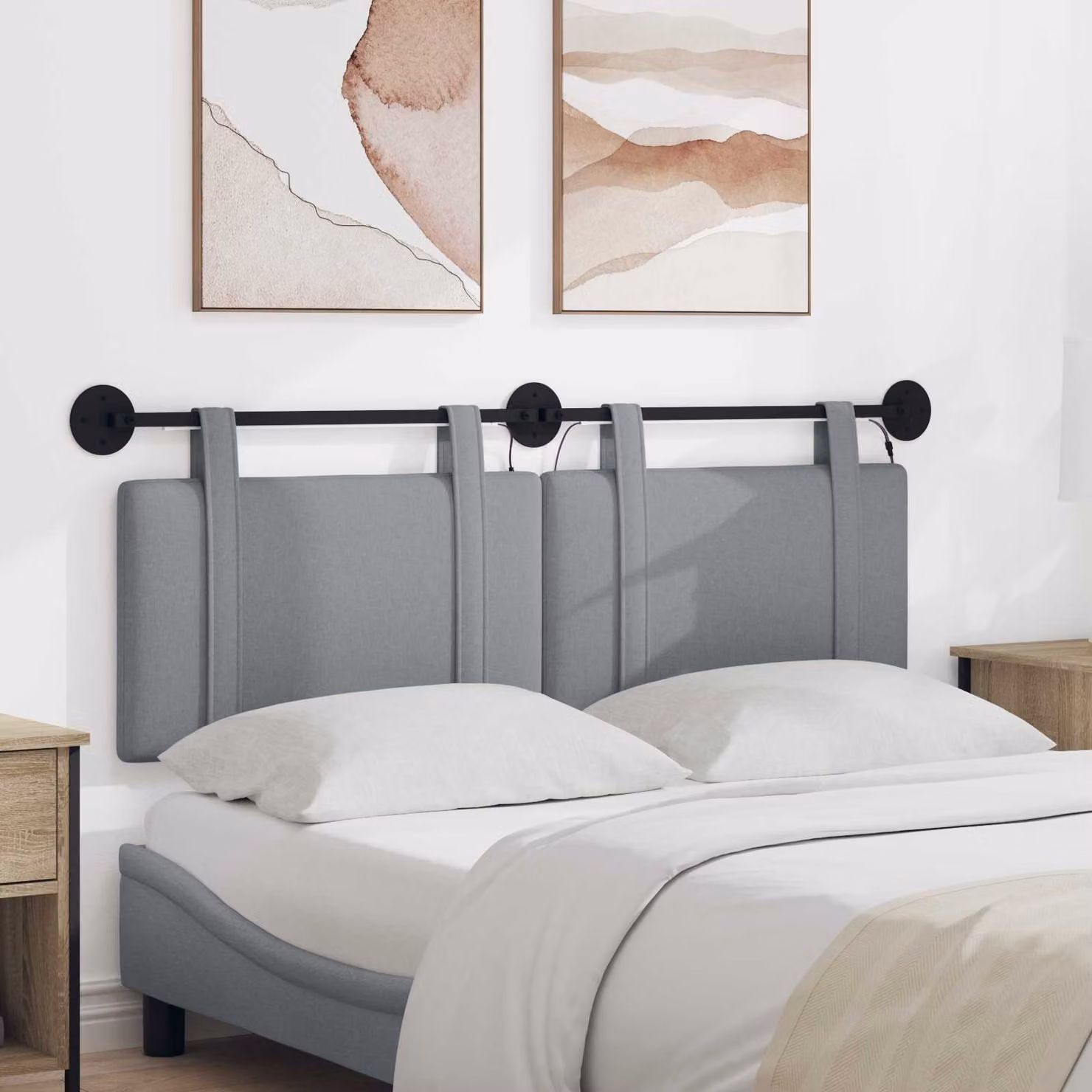 vidaXL Testiera del letto sospesa in tessuto Grigio con illuminazione integrata L: 150 cm, H: 55 cm, P: 5 cm