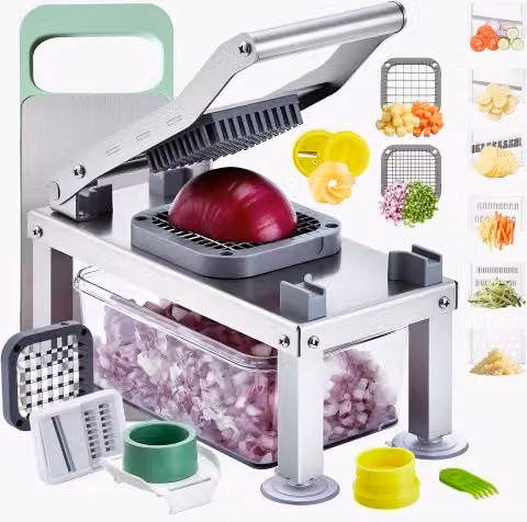 VEVOR Tritatutto per Verdure con 9 Lame in Acciaio Inox, Taglia Verdure Manuale con Contenitore, Spiralizzatore per Insalata, Utensili da Cucina e Articoli Essenzialito, Argento Brillante