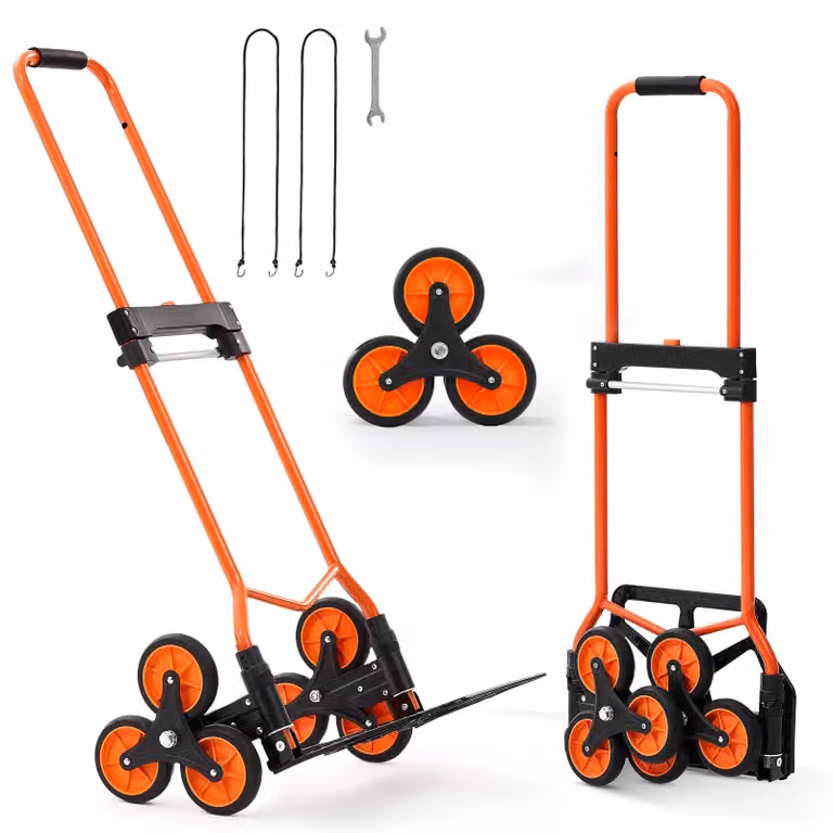 Carrello saliscale - Carrello di trasporto - Pieghevole - Capacità di carico 54 kg - Maniglia telescopica - 6 ruote - Con 2 cinghie di fissaggio