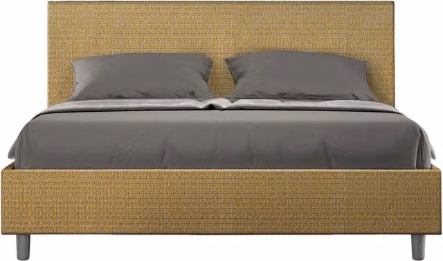 Letto Matrimoniale Adele con Contenitore e Rete con Alzata Imbottito in Tessuto Giallo L/P/H: 160 x 190 x 106 cm
