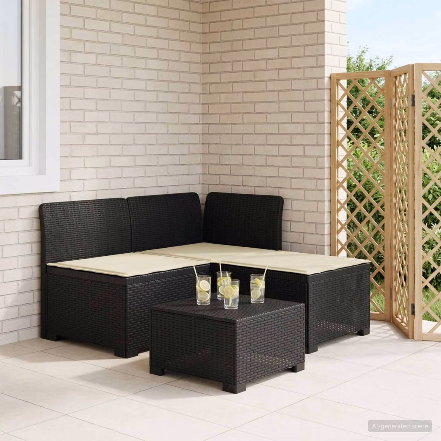 Divano da giardino a L vidaXL con cuscini antracite e beige in look rattan moderno per terrazzo e balcone