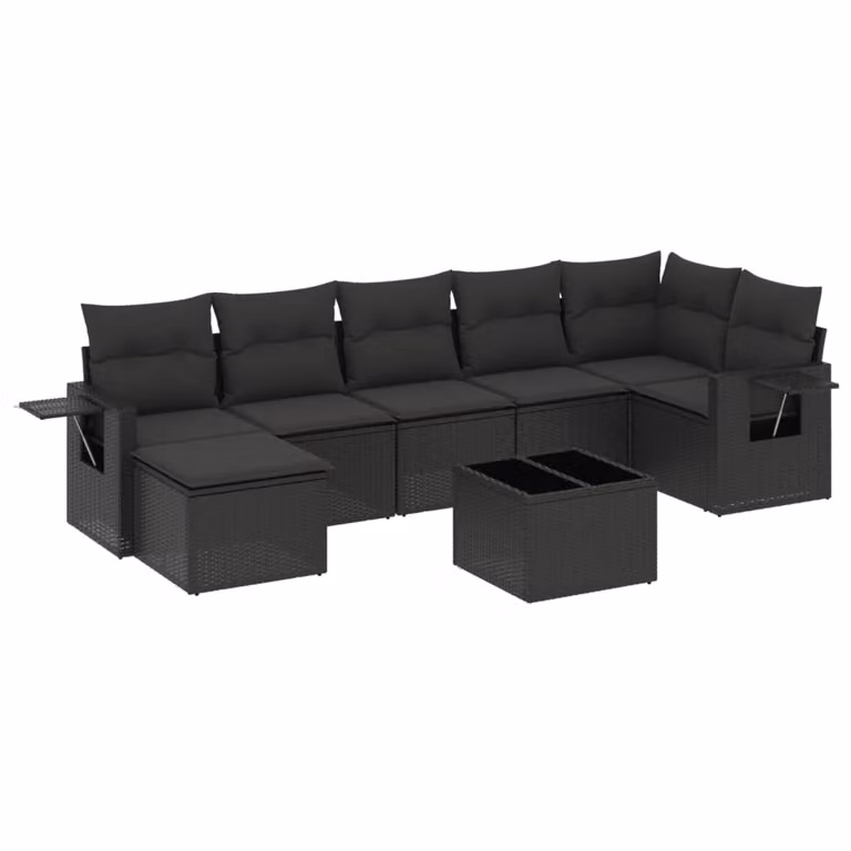 Set Divani da Giardino con Cuscini 8 pz Nero in Polyrattan