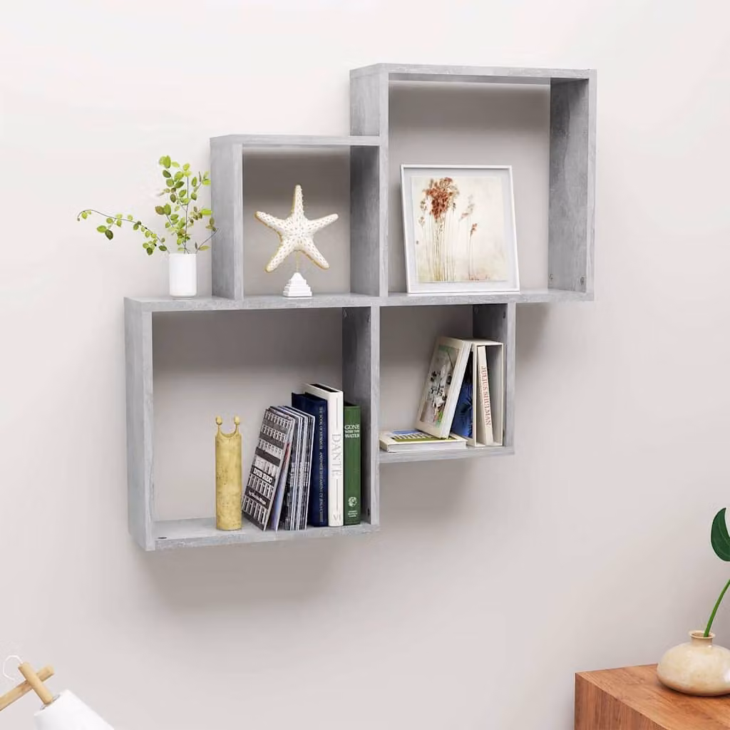 vidaXL Mensola da muro a cubo in legno MDF, Grigio Cemento, L 80 x P 15 x H 78,5 cm