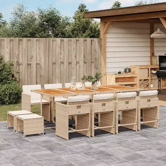 Set da Pranzo da Giardino 13 pz con Cuscini Beige in Polyrattan 3211168