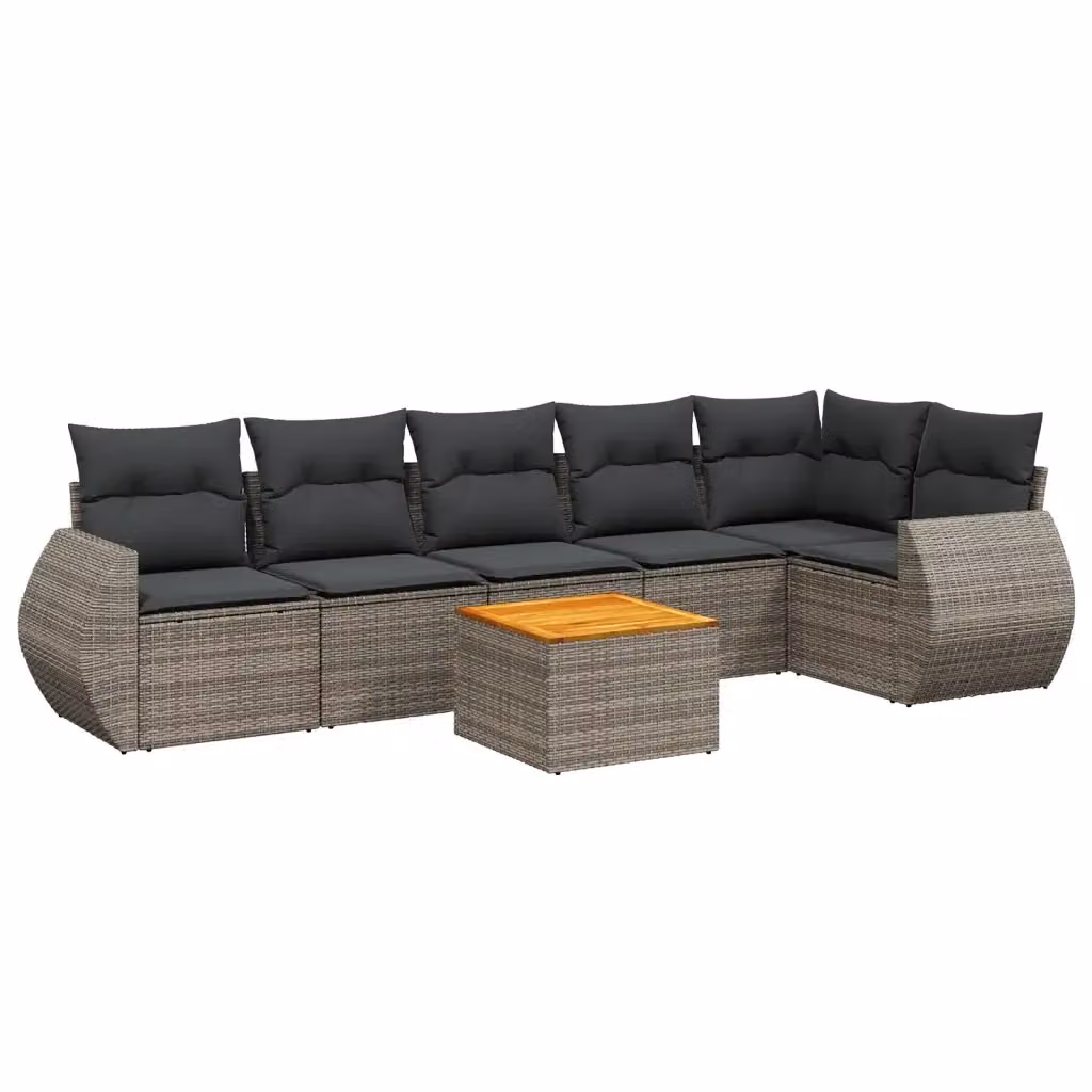 Set di divani da giardino vidaXL in polyrattan grigio con cuscini, tavolo da esterno e sedute a forma di L – 2