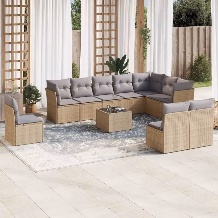 Maison Exclusive - Set da giardino 11 pezzi con cuscini in polyrattan beige