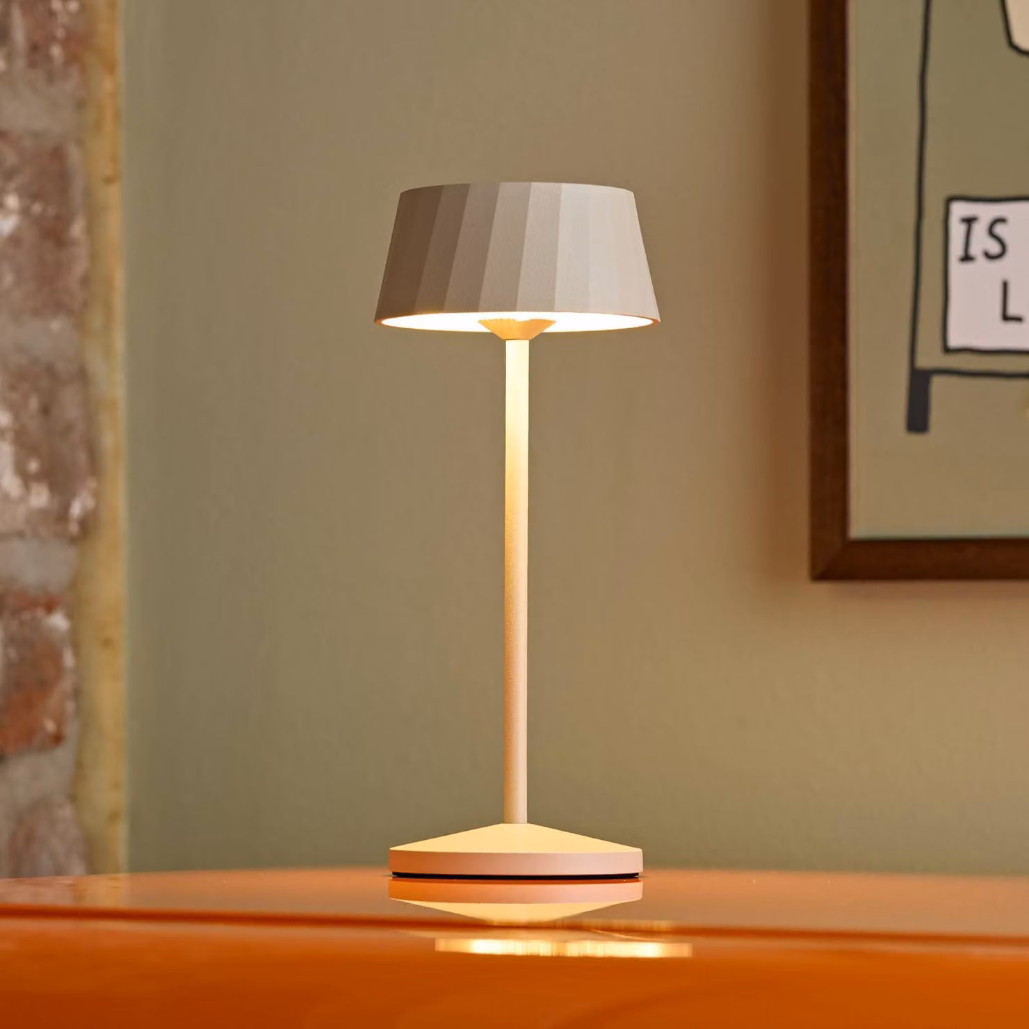 Sigor Lampada LED da tavolo a batteria Facetta, set 3, beige, 22 cm, IP44 dimmerabile, Crema / Ambra, Soggiorno / Sala da pranzo, Alluminio, Moderno, Lampada da tavolo LED