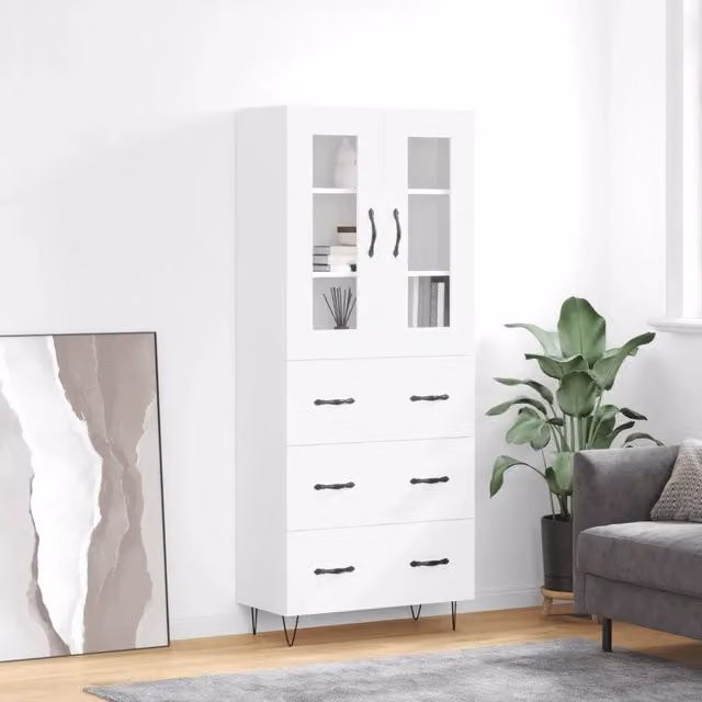 Credenza-Buffet-Armadio da cucina Bianca 69,5x34x180 cm in Legno Multistrato 816423