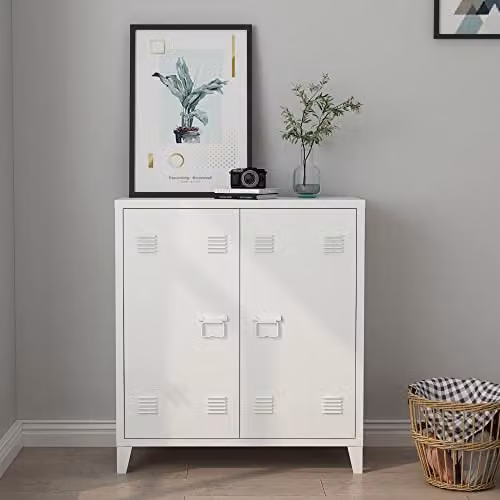[en.casa] Armadietto da Ufficio Mobile in Acciaio per Archivio Armadio a 2 Ante e Ripiano Interno 90 x 80 x 33 cm Bianco