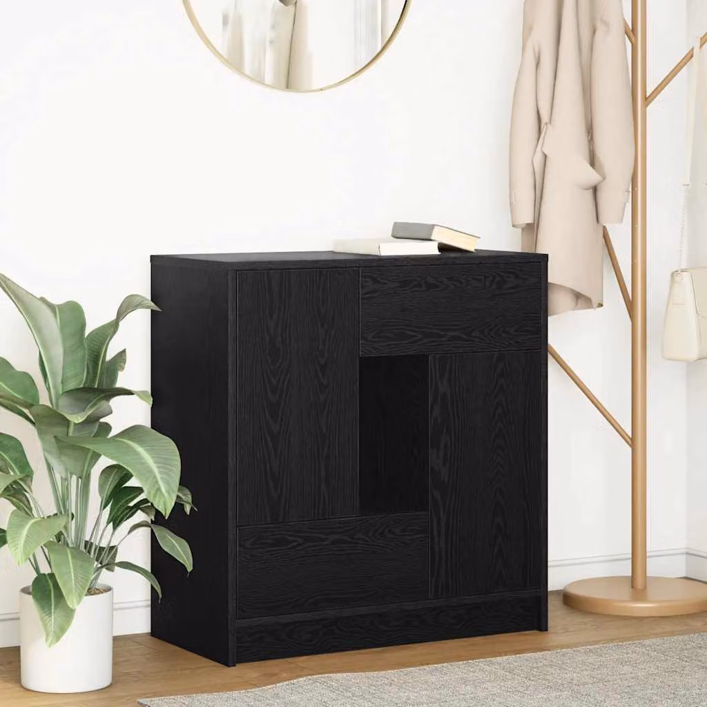 Credenza moderna vidaXL con cassetti e ante in legno, colore nero, L: 70,5 cm, P: 34 cm, H: 74,5 cm