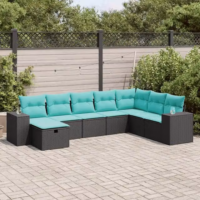 Set Divani da Giardino con Cuscini 8 pz Nero in Polyrattan 3325733