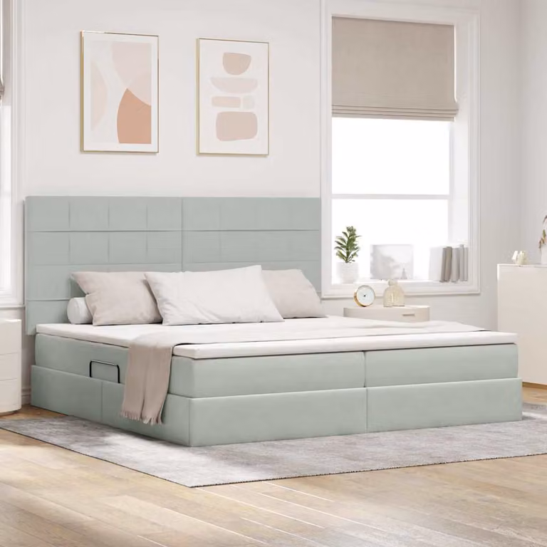 Letto con contenitore vidaXL in tessuto grigio con illuminazione LED e porta USB, L/P/H: 200 x 200 x 40 cm