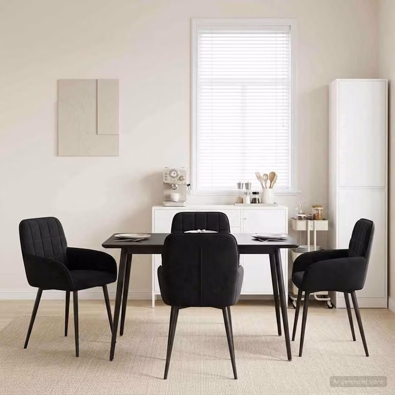 Set di 4 sedie da pranzo moderne vidaXL in velluto nero con struttura in metallo e plastica, L: 56.5 cm, P: 50 cm, H: 85 cm