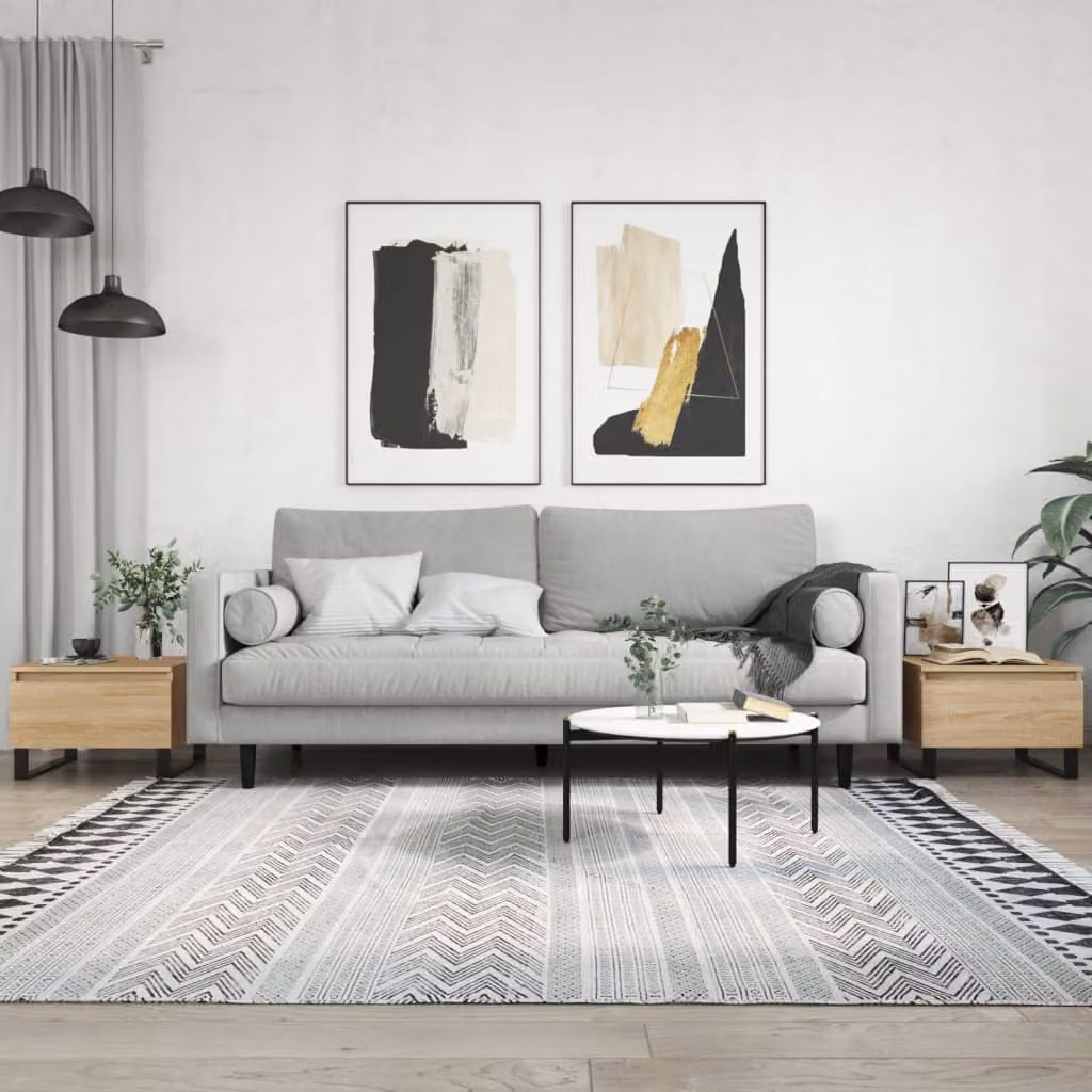 Set di 2 tavolini da salotto moderni vidaXL in legno e metallo, colore rovere, L/P/H: 50 x 46 x 35 cm