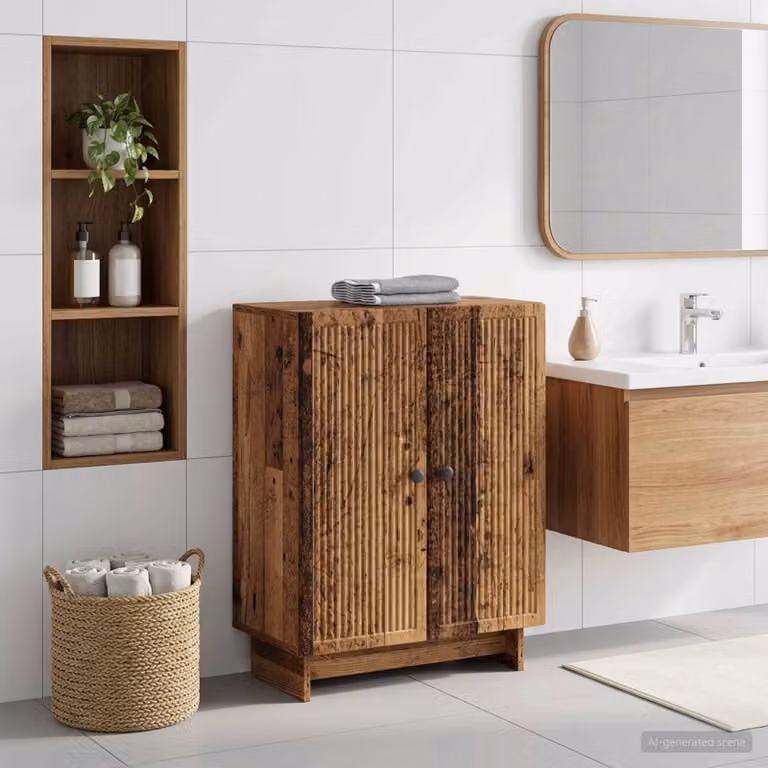 Mobiletto da Bagno vidaXL EDE in Legno Antico Marrone L: 59,5 cm, P: 31 cm, H: 80 cm