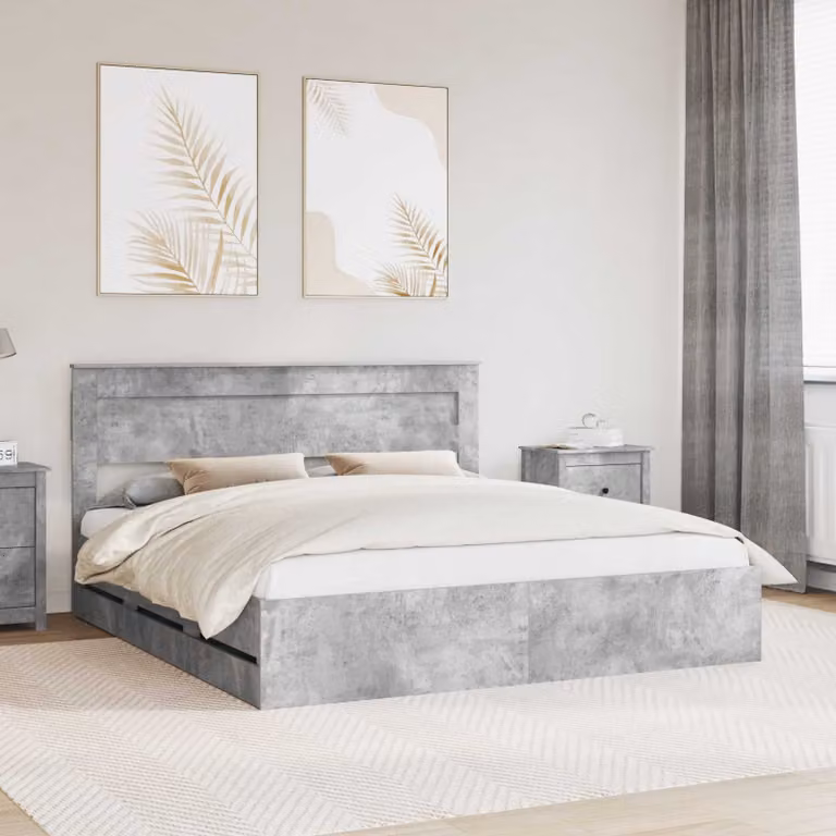 Struttura del letto con cassetto vidaXL in legno MDF Grigio cemento 200 x 200 cm