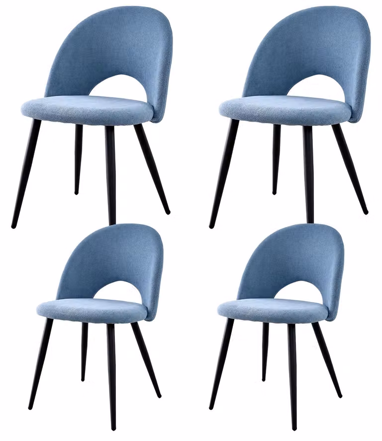 Set di 4 sedie da pranzo - Sedia da pranzo in stile nordico - Imbottitura confortevole - Design cavo - Gambe in metallo - Stile moderno e minimalista - Blu