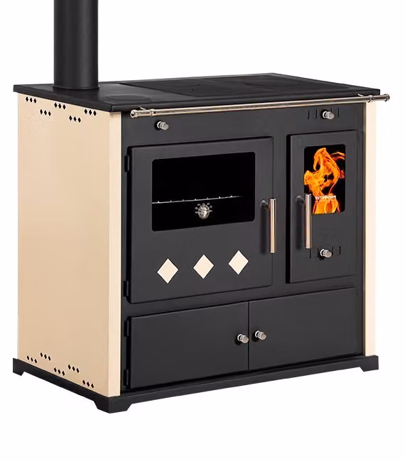 Stufa a legna con vano cottura e piano di cottura Stufa a legna Practik Lux 9,5 kW Stufa a legna Stufa a fuoco continuo Stufa per officina Stufa svedese Stufa per casetta Stufa per riscaldamento