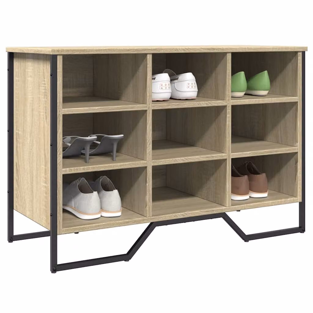 Scarpiera moderna vidaXL con seduta integrata in legno e metallo, colore marrone, L 90 x P 38 x H 61,5 cm