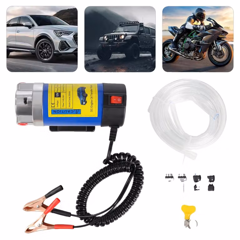 Pompe di trasferimento olio, potenza 100W, tensione 12V, portata da 1 a 4 L/min, ciclo di lavoro di 30 min, costruzione robusta in ghisa e lega di alluminio