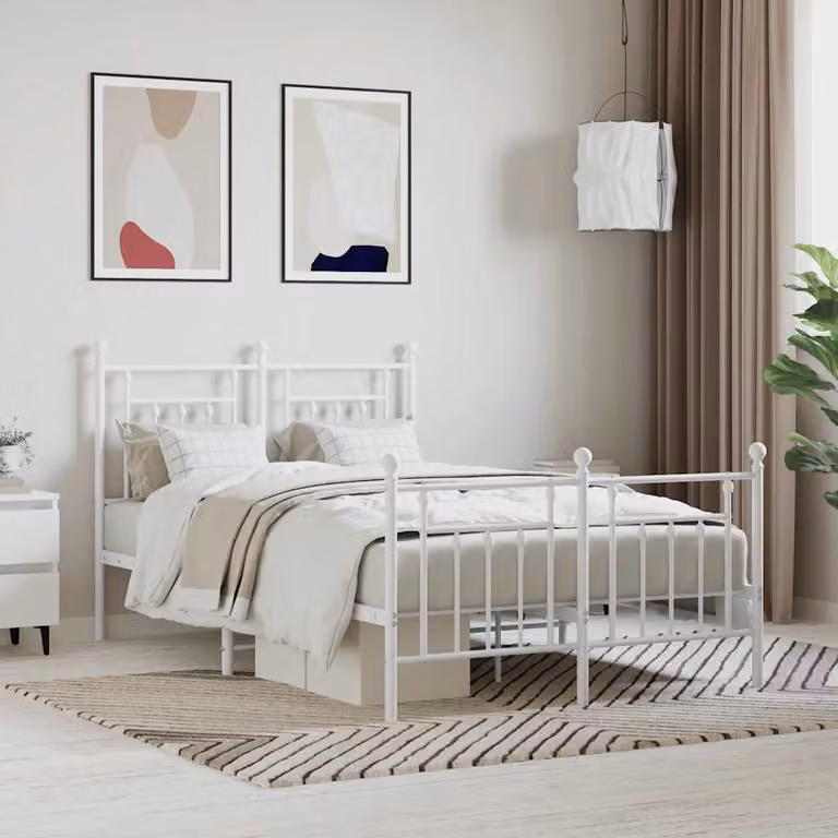 vidaXL Giroletto con Testiera e Pediera in Metallo Bianco L/P: 120 x 200 cm